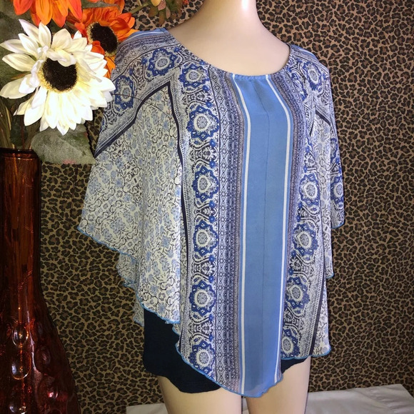 🦋B2G1🦋A.B. STUDIO Popover Paisley Print Navy Top SMALL - Picture 2 of 9